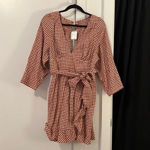 Free People Checkered Wrap Dress — Red/Burnt Orange — BRAND NEW — Size 12